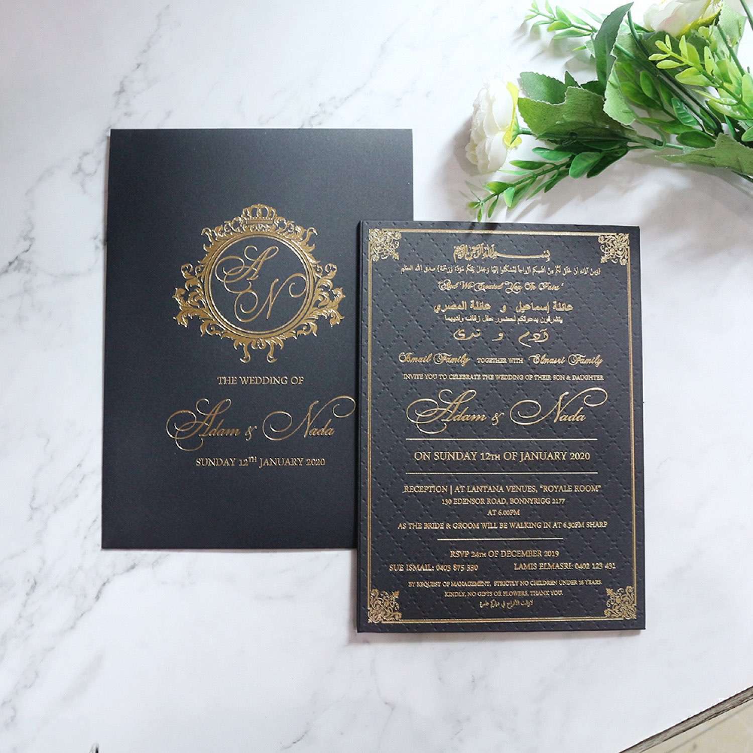 Black Pocket Invitation Foiling Printing Marriage Invitation Card With Envelope